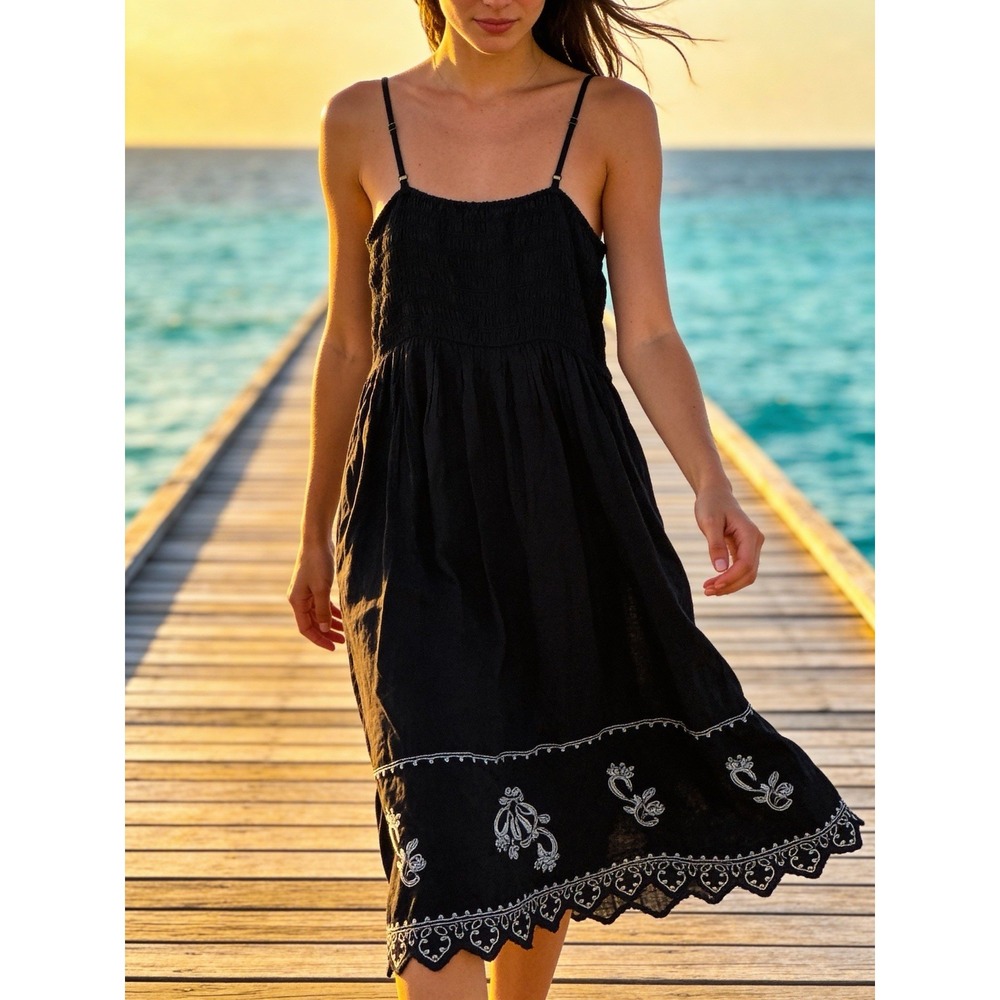 Universal Thread Women's Black Button-Front Smocked Maxi Dress Size Large NWT